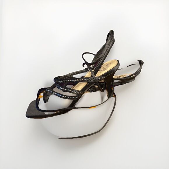 Vince Camuto Amarina Heels Size 6.5 Gladiator Straps Bling Black - Picture 1 of 9